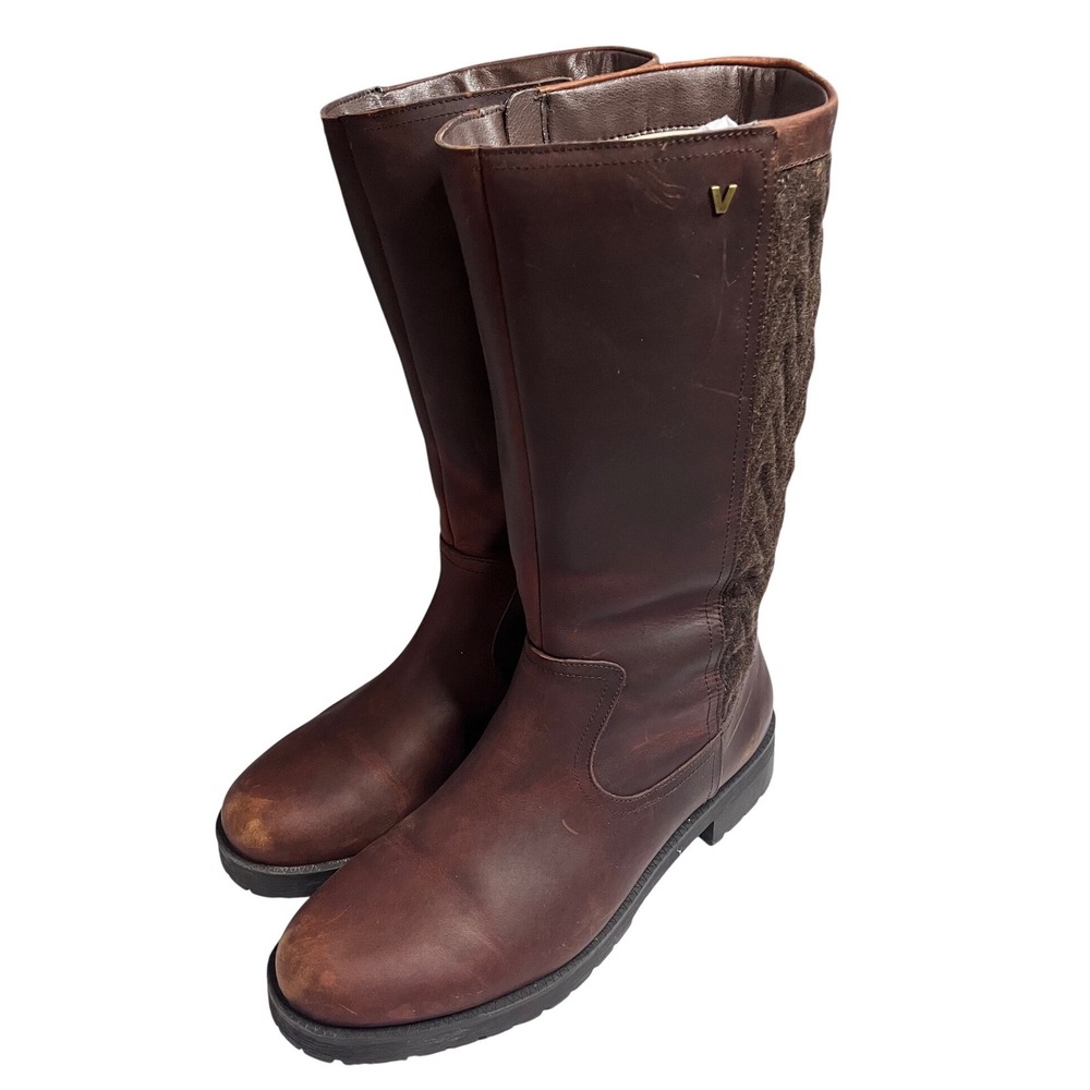 Vionic Aurora Brown Leather Weather Resistant Tall Boots Women 9.5 Quilted Wool